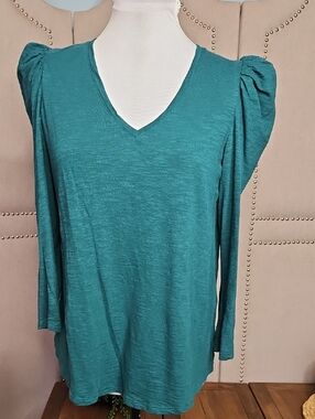 Chicos Romantic Puff 3/4 Sleeve Top Peacock Teal